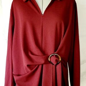 Burgundy Long Sleeve Top with Gold Ring Detail